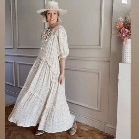 ZARA Floral Printed Muslin Midi Dress Ecru Beige - Picture 16 of 16